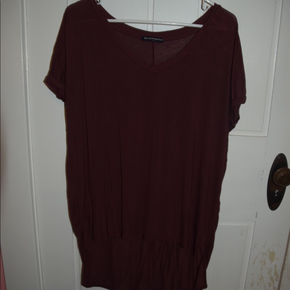 Brandy Melville Maroon asymmetrical tee